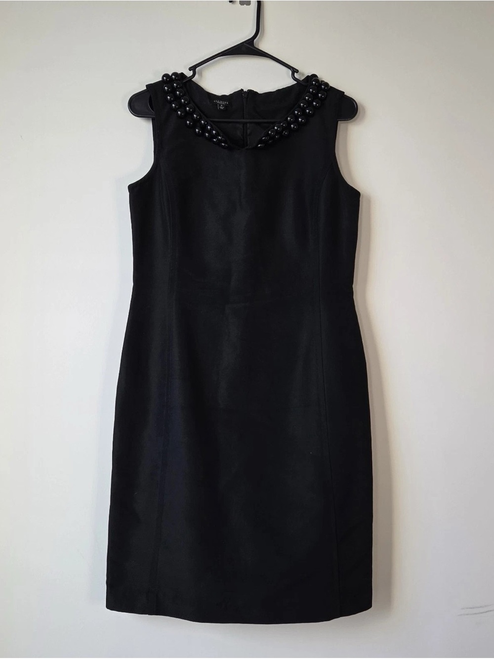 Talbots Black Sleeveless Sheath Dress with Beaded Collar